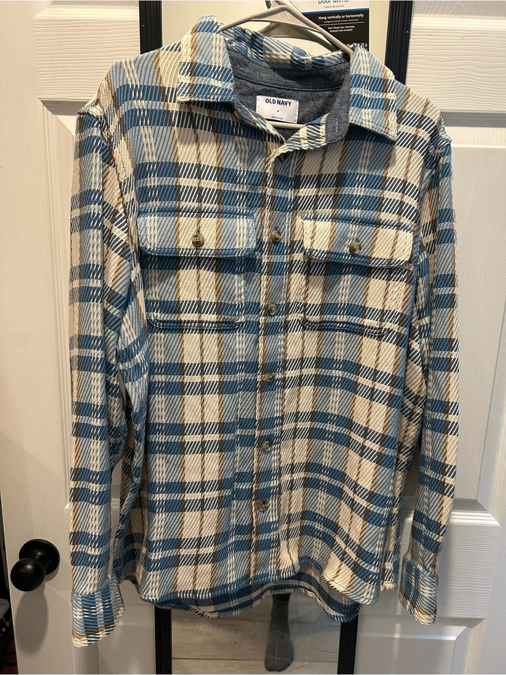 Old Navy Blue and Cream Plaid Lightweight Shacket